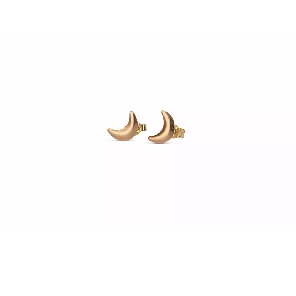 🌙 Solid 14K Yellow Gold Minimalist Moon Studs - Picture 2 of 3